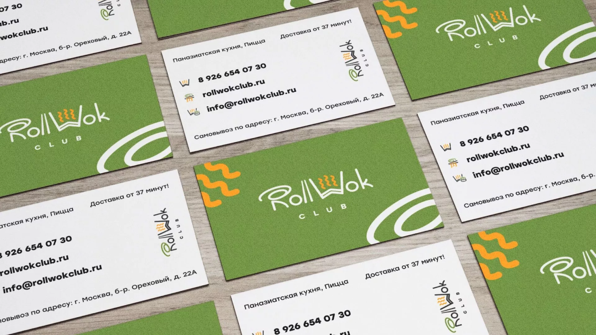 Разработка дизайна визиток суши-бара «Roll Wok Club» в Железногорске